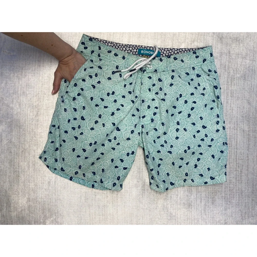 Bonobos Swim Trunks Mens 31 Blue Paisley Lined Drawstring Coastal Resort Wear